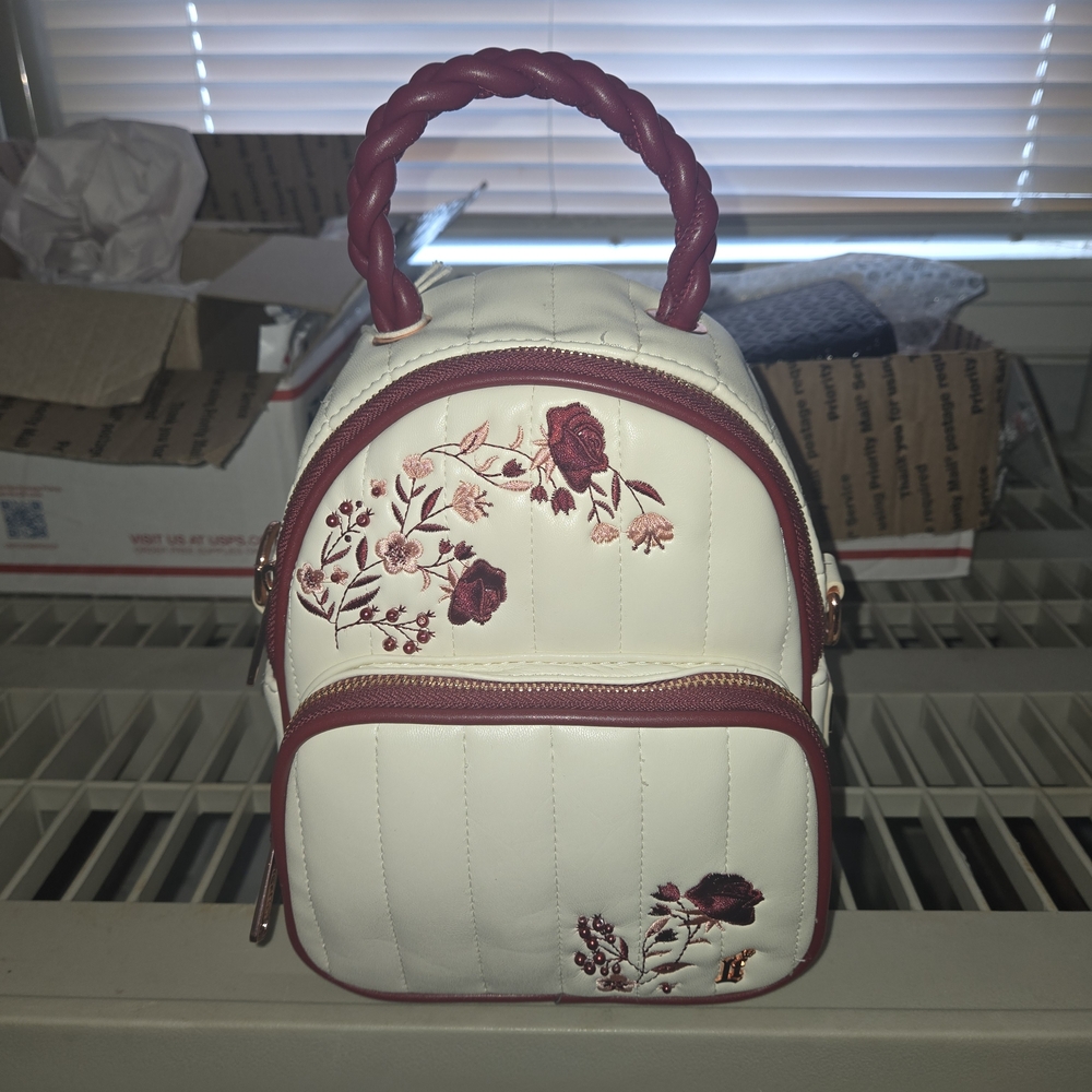 Loungefly Elegant Floral Embroidered Backpack - White and Red